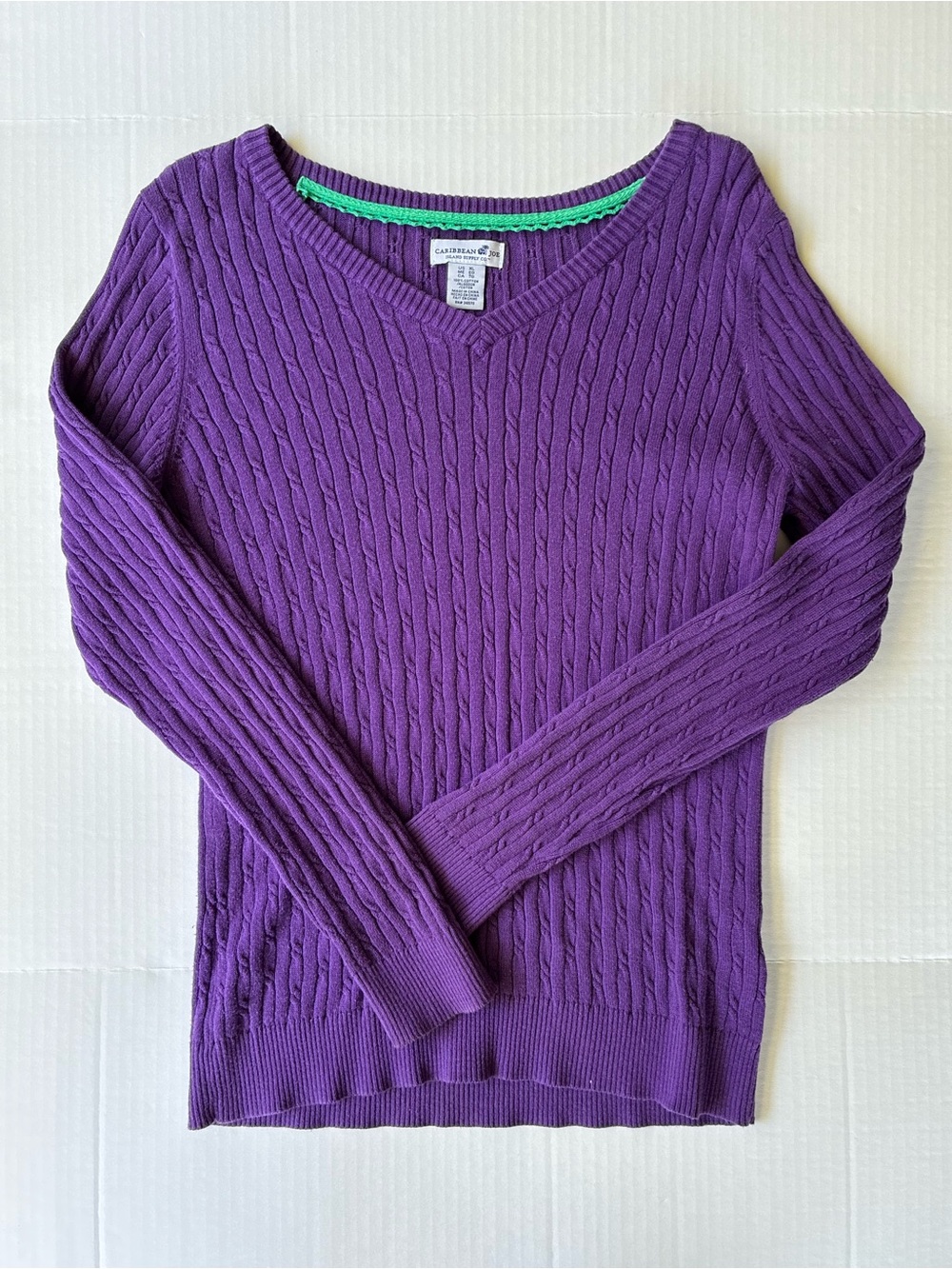 Caribbean Joe Women’s Long Sleeve Cotton Textured Knit Sweater Size XL Purple